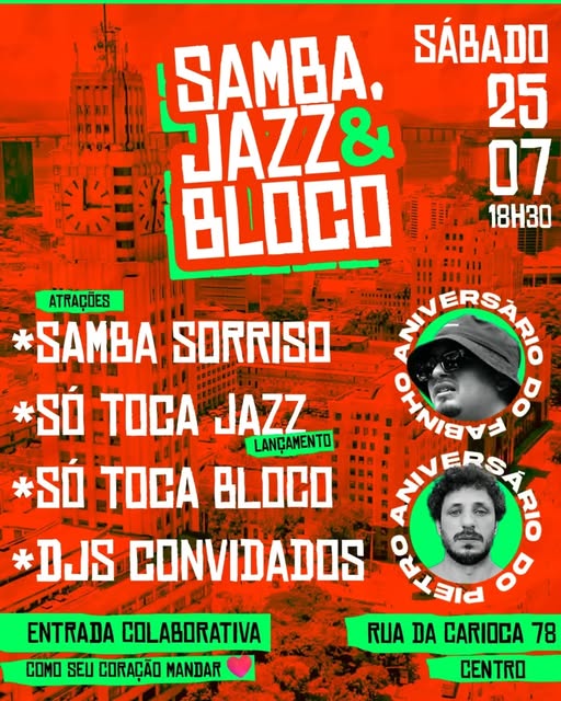 Cartaz do evento Samba, Jazz e Bloco na Rua da Carioca